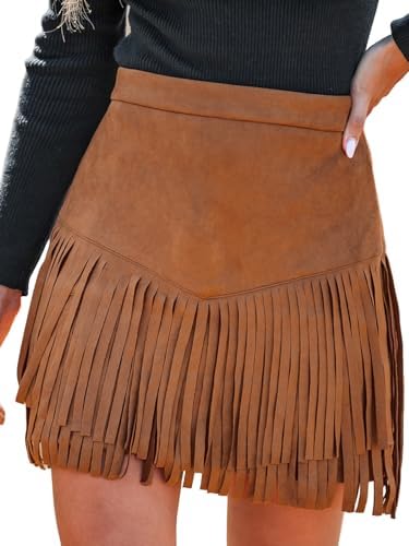 CUPSHE Women Skirts Terra Cotta High Waist Fringe Mini Skirt Short Skirts