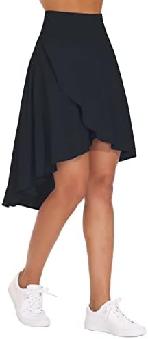 THE GYM PEOPLE Women's High Waist Wrap Ruffle Hem Asymmetric Skort High Low Flowy Midi Skirt with Shorts