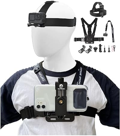 Phone Chest Mount Harness & Head Strap for All iPhones - Hands Free Accessories Kit for POV/VLOG for Immersive Filming Video, Fishing- Body Camera Mount for GoPro and other Action Camera