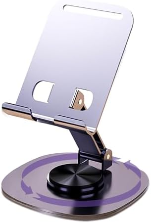 360°Rotating Phone Holder for Desk, Portable & Foldable Cell Phone Stand for Office & Kitchen, Adjustable Tablet Stand for All Mobile Phones, iPhone, iPad, Nintendo Switch (Metal Purple)