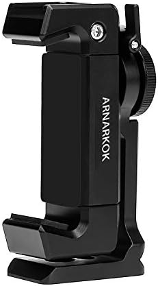 Metal Phone Tripod Mount w Cold Shoe,360 Rotation 1/4'' Screw Tripod Phone Holder Compatible with iPhone X 11 12 13 Pro Max Smartphone Holders Adapter,Cellphone Clamp,Videographer Rig Hot Attachment