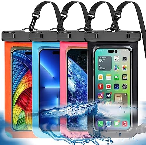 4 Pack Multicolor Universal Waterproof Phone Pouch, Large Phone Waterproof Case Dry Bag (Protection Level: IP68) Outdoor Sports for Apple iPhone,Samsung,and up to 7.5" (Black,Blue,Pink,Orange)