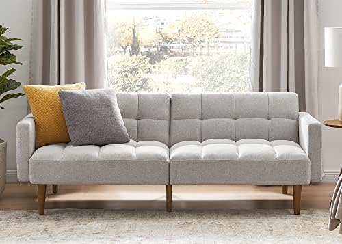 mopio Aaron Couch, Small Sofa, Futon, Sofa Bed, Sleeper Sofa, Loveseat, Mid Century Modern Futon Couch, Sofa Cama, Couches for Living Room, Bedroom (Light Gray, Fabric)