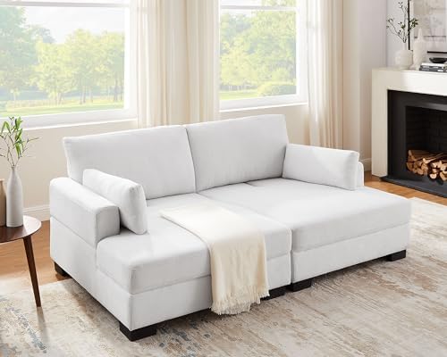 Multifunctional Loveseat Sofa, Easily Converts from Sofa Couch to Sofa Bed, Comfortable Thick Seat Cushion, Suitable for Both Living Rooms and Apartments, Beige