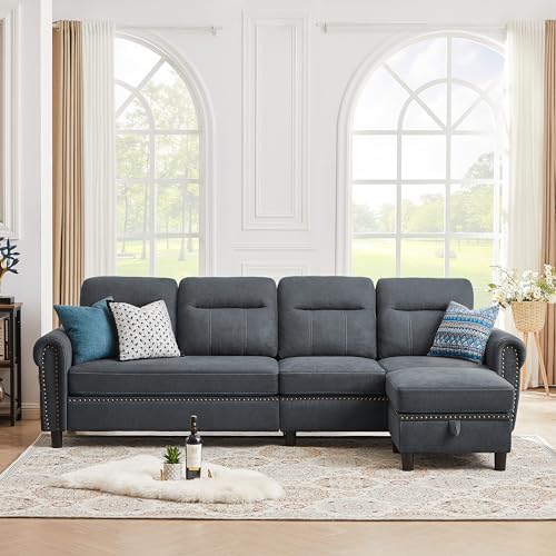 107" Convertible Sectional Sofa with Storage Ottoman, 4 Seat L Shaped Sofa Couch for Living Room