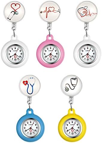 Retractable Nurse Watch Clip On with Secondhand Stethoscope Lapel Fob Pocket Watch Doctor Nurse Watch Simple Silicone Cover for Women and Men Christmas