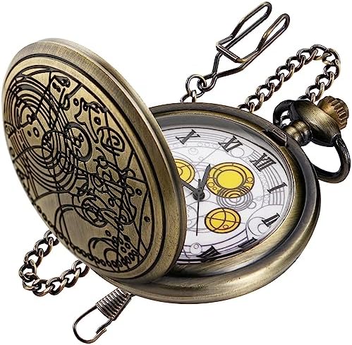 Quartz Dr Who Pocket Watch for Men, White Roman Digital Dial Quartz Pocket Watches for Men with Chain