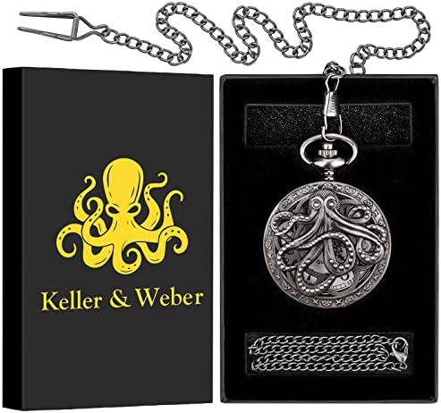 Keller & Weber Vintage Quartz Fob Pocket Watches for Men Women,Anniversary Presents,Birthday Christmas Gifts,Necklace Clock Gifts for Male Husband,Gift Box and Card