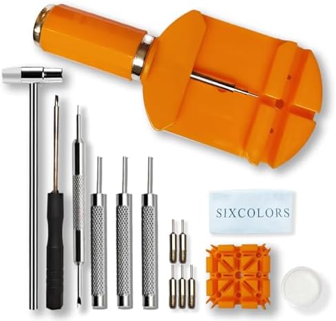 SIXCOLORS Watch Link Band Pin Removal Tool Kit, Professional Watch Repair Tool Kit Suitable for Watch Band Adjustment, Replacement with Spring Bar Tool, Small Hammer, Used to Adjust Bracelets, Straps