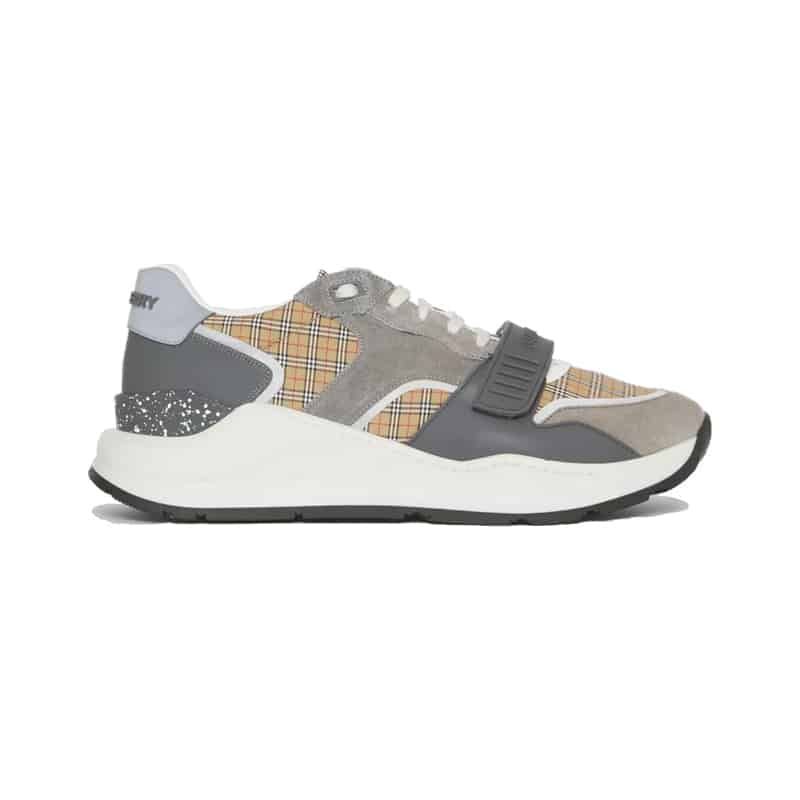 BURBERRY CHECK, SUEDE AND LEATHER SNEAKERS – BBR096