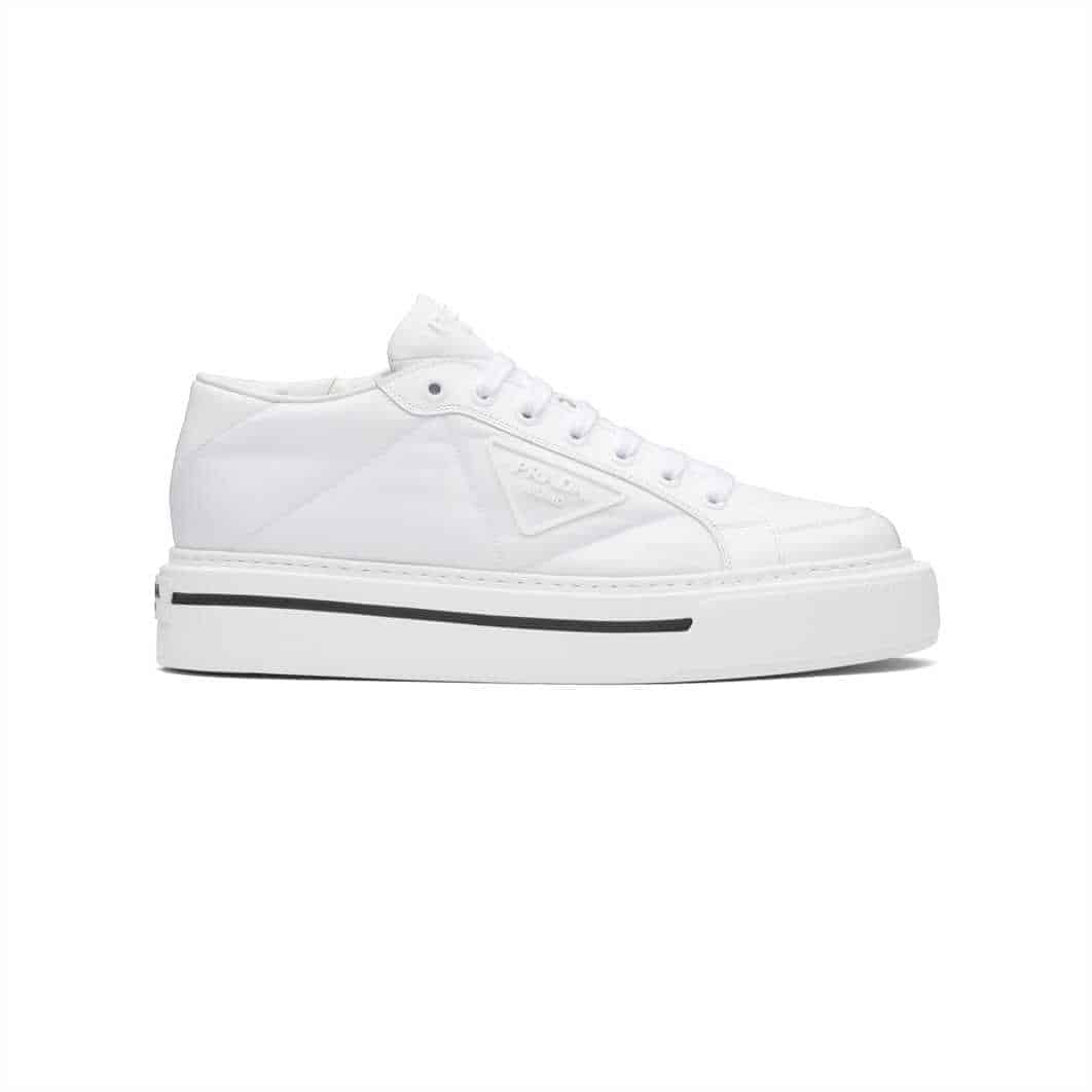 PRADA MACRO RE-NYLON AND BRUSHED LEATHER SNEAKERS – PD022