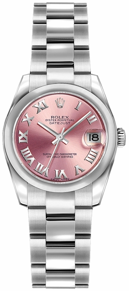Rolex Lady-Datejust 26 Pink Roman Numeral Oyster Bracelet Watch 179160